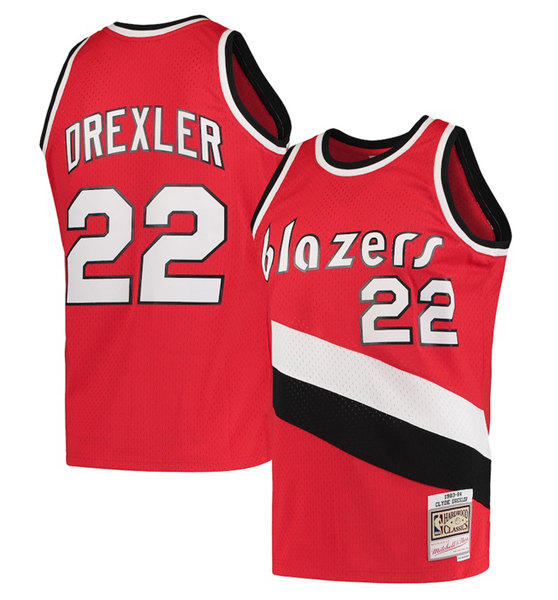 Men's Portland Trail Blazers #22 Clyde Drexler Red Throwback Stitched ...