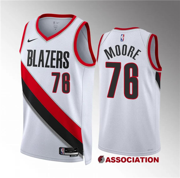 Men's Portland Trail Blazers #76 Taze Moore White Association Edition Stitched Basketball Jersey