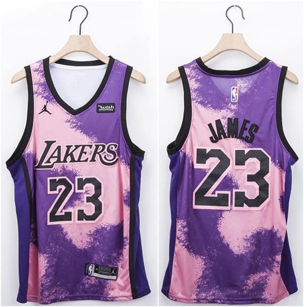 Men's Los Angeles Lakers #23 LeBron James Pink & Purple Stitched Basketball Jersey