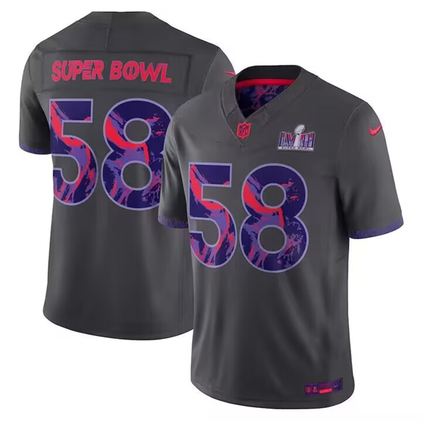 Men's 2024 Anthracite #58 Super Bowl LVIII Patch Limited Football Stitched Jersey