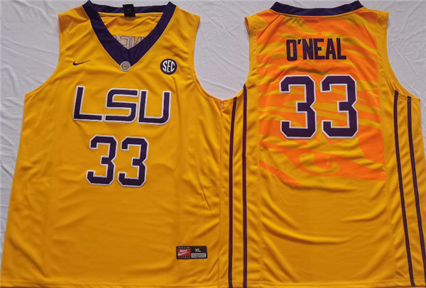 Men's LSU Tigers #33 Shaquille O'Neal Yellow Stitched Jersey