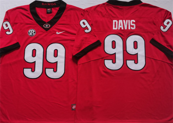 Men’s Georgia Bulldogs #99 DAVIS Red College Football Stitched Jersey