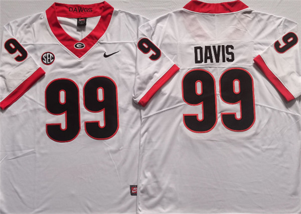 Men’s Georgia Bulldogs #99 DAVIS White College Football Stitched Jersey
