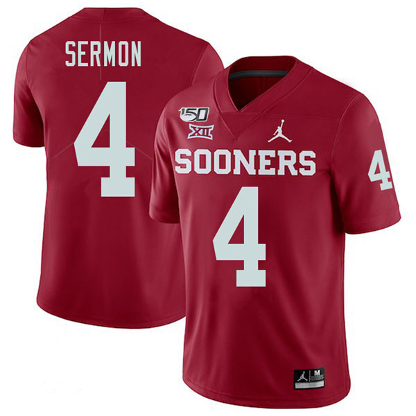 Men's Oklahoma Sooners #4 Trey Sermon Red 150th Season Stitched NCAA Jersey