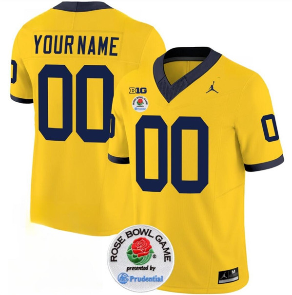 Men's Michigan Wolverines ACTIVE PLAYER Custom 2023 F.U.S.E. Yellow Rose Bowl Patch Stitched Jersey