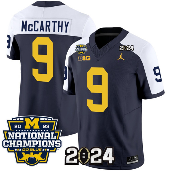 Men's Michigan Wolverines #9 J.J. McCarthy Navy/White 2024 F.U.S.E. With 2023 National Champions Patch Stitched Jersey