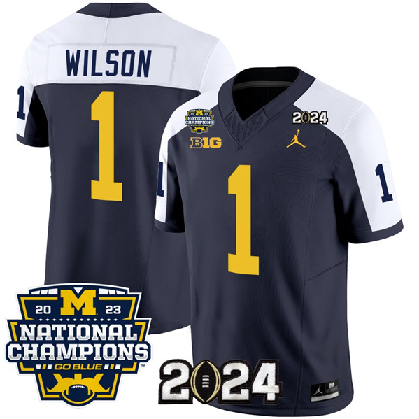 Men's Michigan Wolverines #1 Roman Wilson Navy/White 2024 F.U.S.E. With 2023 National Champions Patch Stitched Jersey
