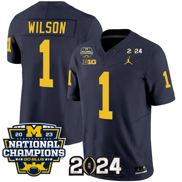 Men's Michigan Wolverines #1 Roman Wilson Navy 2024 F.U.S.E. With 2023 National Champions Patch Stitched Jersey