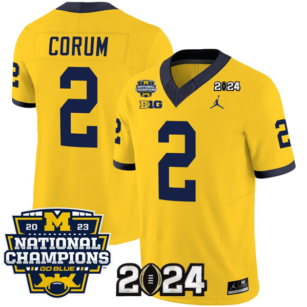 Men's Michigan Wolverines #2 Blake Corum Yellow 2024 F.U.S.E. With 2023 National Champions Patch Stitched Jersey