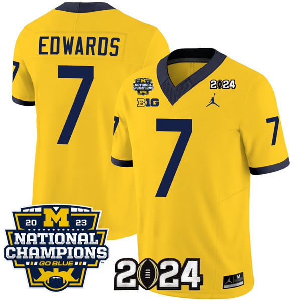Men's Michigan Wolverines #7 Donovan Edwards Yellow 2024 F.U.S.E. With 2023 National Champions Patch Stitched Jersey