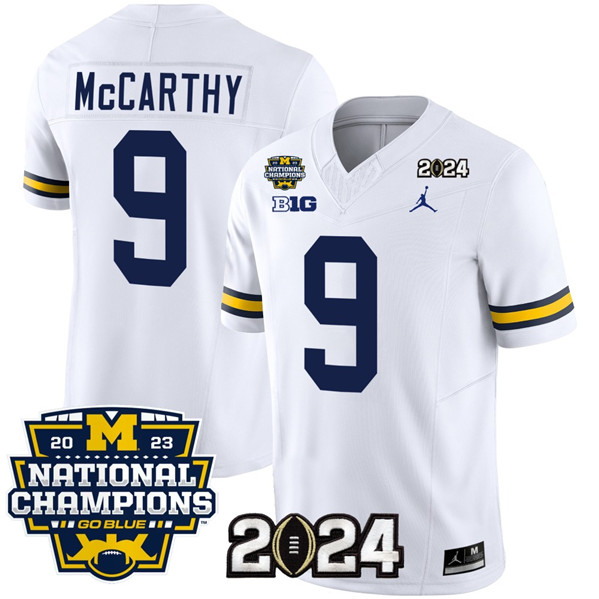 Men's Michigan Wolverines #9 J.J. McCarthy White 2024 F.U.S.E. With 2023 National Champions Patch Stitched Jersey
