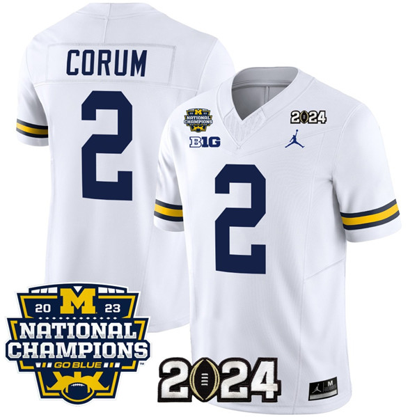 Men's Michigan Wolverines #2 Blake Corum White 2024 F.U.S.E. With 2023 National Champions Patch Stitched Jersey