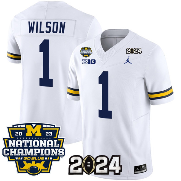 Men's Michigan Wolverines #1 Roman Wilson White 2024 F.U.S.E. With 2023 National Champions Patch Stitched Jersey