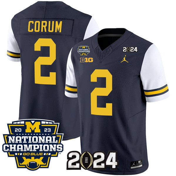 Men's Michigan Wolverines #2 Blake Corum Navy/White 2024 F.U.S.E. With 2023 National Champions Patch Stitched Jersey