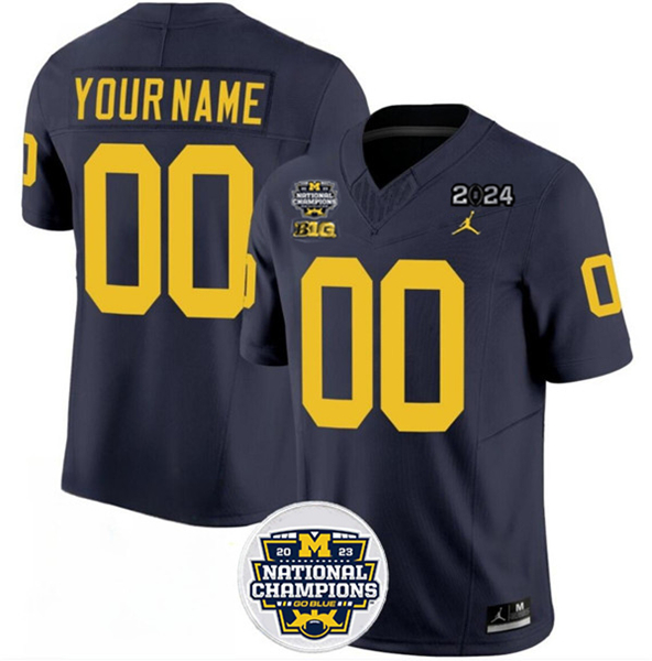 Men's Michigan Wolverines ACTIVE PLAYER Custom Navy 2024 F.U.S.E. With 2023 National Champions Patch Stitched Jersey
