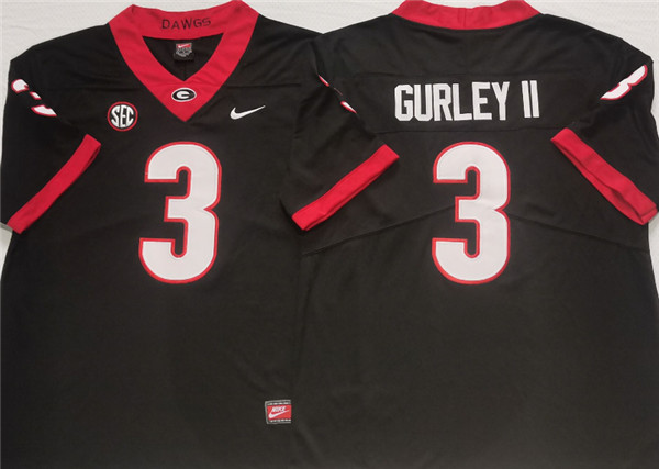 Men’s Georgia Bulldogs #3 GURLEY II Black College Football Stitched Jersey