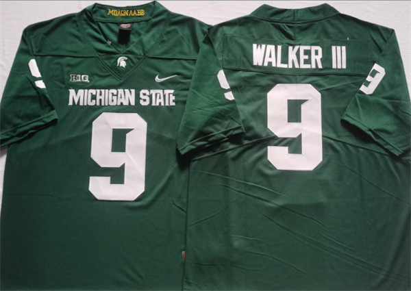 Men's Michigan State Spartans Green #9 WALKER III Green Stitched Jersey