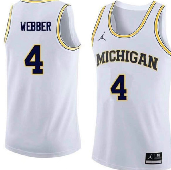 Wolverines Michigan #4 Chris Webber White Stitched Basketball Jersey