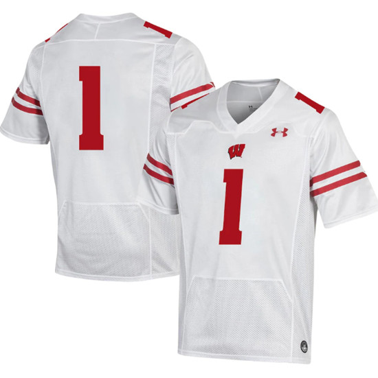 Men's Wisconsin Badgers #1 White Stitched Football Jersey