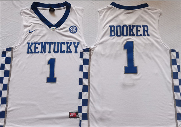 Men's Kentucky Wildcats #1 BOOKER White Stitched Jersey