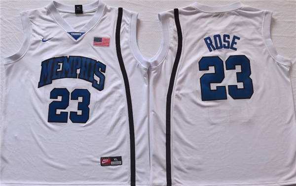 Men's Memphis Tigers #23 Derrick Rose White Stitched Jersey
