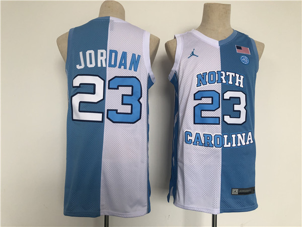 Men's North Carolina Tar Heels #23 Michael Jordan Blue/White Split Stitched Jersey