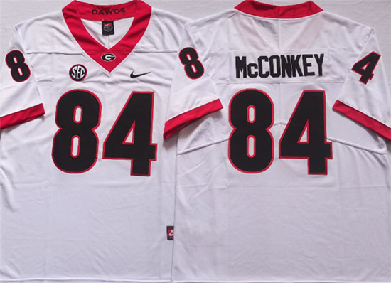 Men’s Georgia Bulldogs #84 McCONKEY White College Football Stitched Jersey