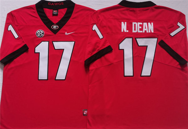 Men's Georgia Bulldogs #17 N.DEAN Red College Football Stitched Jersey