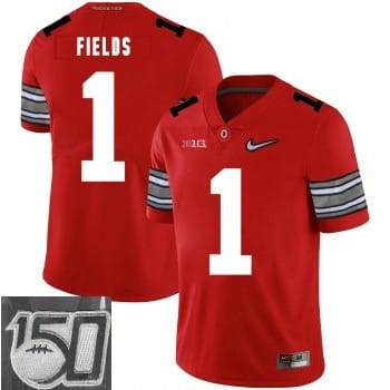 Men's Ohio State Buckeyes #1 Justin Fields 2019 Red 150th Season College Stitched NCAA Jersey