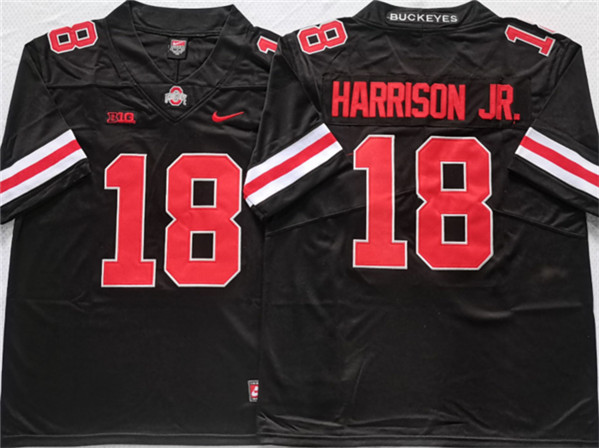 Men's Ohio State Buckeyes #18 Harrison jr Black/Red Stitched Jersey