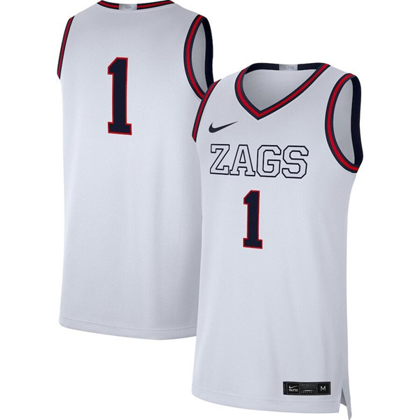 Gonzaga Bulldogs #1 White Basketball Stitched Jersey