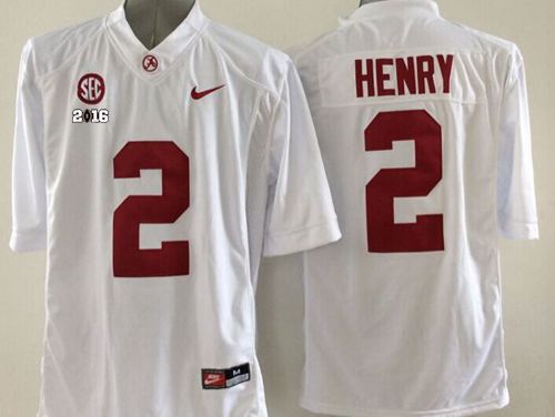 Crimson Tide #2 Derrick Henry White SEC & 2016 College Football Playoff National Championship Patch Stitched NCAA Jersey