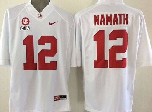 Crimson Tide #12 Joe Namath White 2016 College Football Playoff National Championship Patch Stitched NCAA Jersey