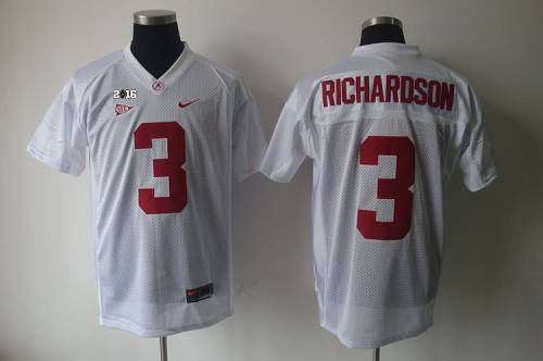 Crimson Tide #3 Trent Richardson White 2016 College Football Playoff National Championship Patch Stitched NCAA Jersey