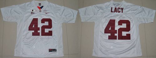 Crimson Tide #42 Eddie Lacy White 2016 College Football Playoff National Championship Patch Stitched NCAA Jersey