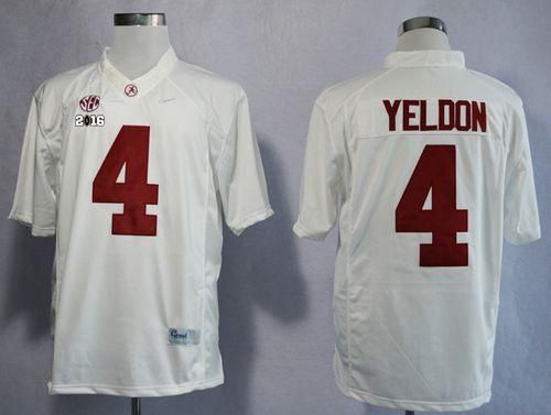 Crimson Tide #4 T.J Yeldon White Limited 2016 College Football Playoff National Championship Patch Stitched NCAA Jersey