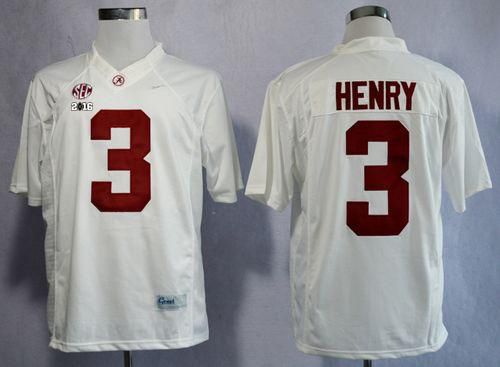 Crimson Tide #3 Derrick Henry White Limited 2016 College Football Playoff National Championship Patch Stitched NCAA Jersey