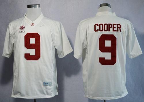 Crimson Tide #9 Amari Cooper White Limited 2016 College Football Playoff National Championship Patch Stitched NCAA Jersey
