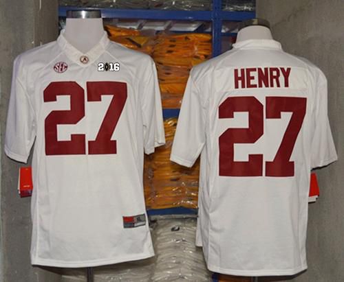 Crimson Tide #27 Derrick Henry White Limited 2016 College Football Playoff National Championship Patch Stitched NCAA Jersey