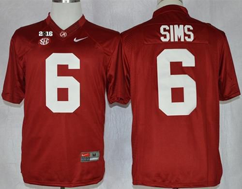 Crimson Tide #6 Blake Sims Red Limited 2016 College Football Playoff National Championship Patch Stitched NCAA Jersey