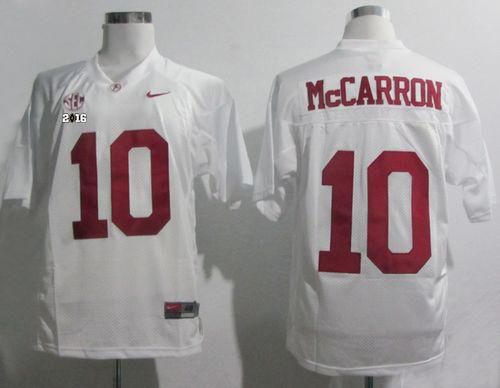 Crimson Tide #10 AJ McCarron White SEC & 2016 College Football Playoff National Championship Patch Stitched NCAA Jersey