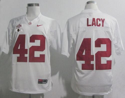 Crimson Tide #42 Eddie Lacy White SEC & 2016 College Football Playoff National Championship Patch Stitched NCAA Jersey
