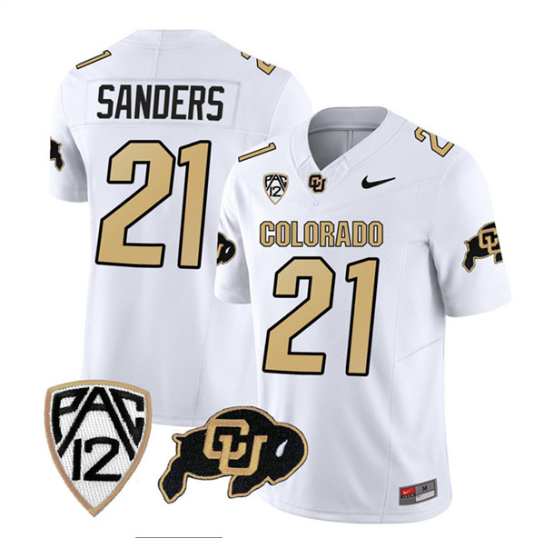 Men's Colorado Buffaloes #21 Shilo Sanders White 2023 F.U.S.E. With PAC-12 Patch Stitched Football Jersey