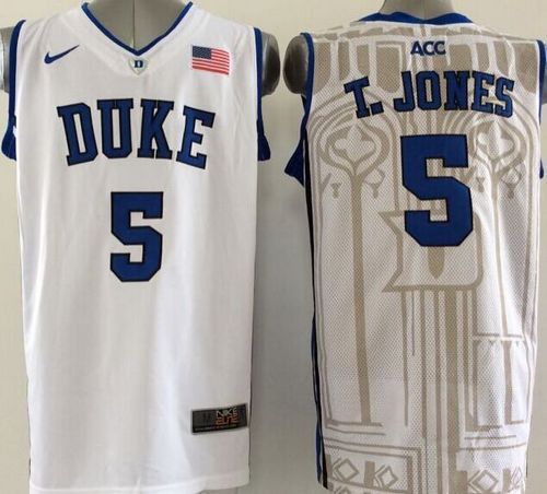 Blue Devils #5 Tyus Jones White Basketball Stitched NCAA Jersey