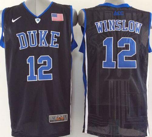 Blue Devils #12 Justise Winslow Black Basketball Stitched NCAA Jersey