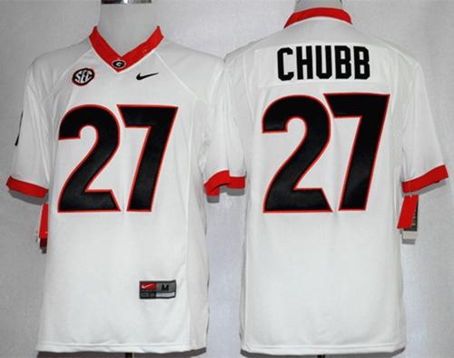 Bulldogs #27 Nick Chubb White Limited Stitched NCAA Jersey