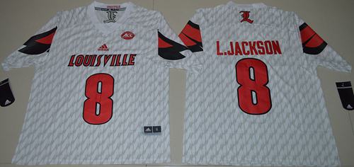 Cardinals #8 Lamar Jackson White AAC Patch Stitched NCAA Jersey