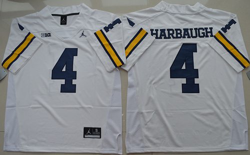 Wolverines #4 Jim Harbaugh White Jordan Brand Stitched NCAA Jersey