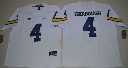 Wolverines #4 Jim Harbaugh White Jordan Brand Elite Stitched NCAA Jersey