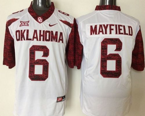 Sooners #6 Baker Mayfield White New XII Stitched NCAA Jersey
